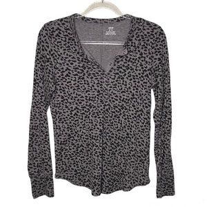 Aerie Black and Grey Leopard Henley Thermal